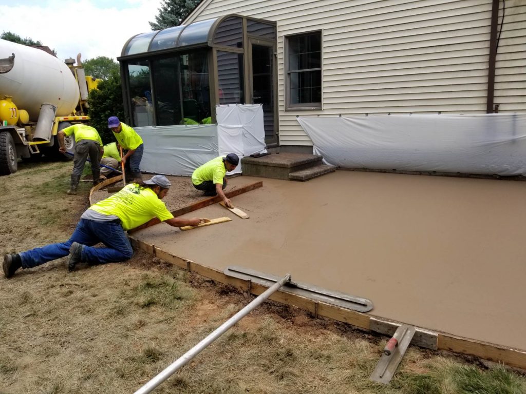 A concrete patio being formed